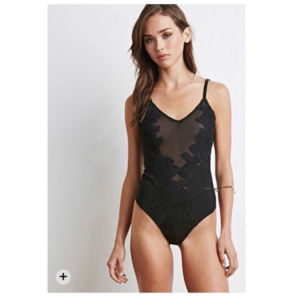 Floral mesh embroidered bodysuit