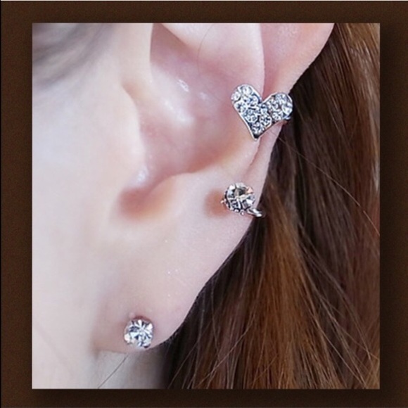 Silver heart earring and cuff set