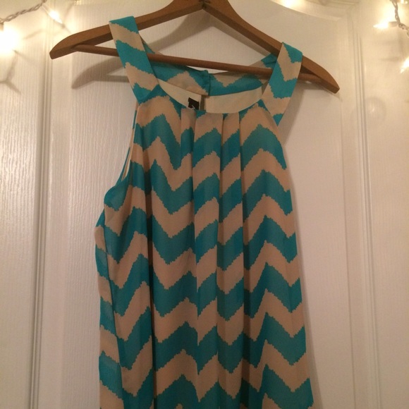 Tan/Teal Chevron Chiffon Tank