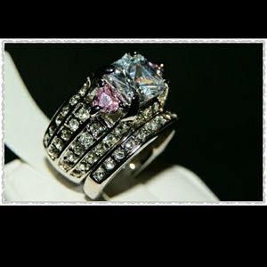 Royal Elegance Pink Accent  Bridal Set Ring NEW