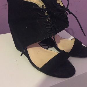 Black lace up wedges