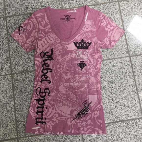 Pink Rebel spirit t shirt, embroidered