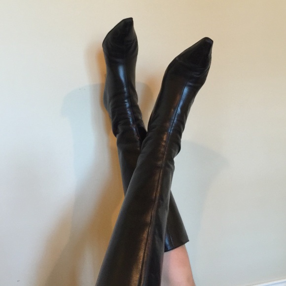 Jimmy Choo  size 38. Black leather, tall boots.