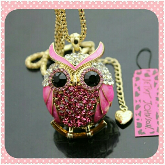 Betsy Johnson Crystal Enamel Cut Owl Pendant