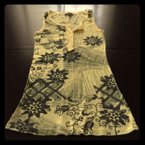 Miss Me Pale Yellow Tank w Gray Print