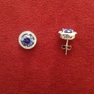 Sterling Silver Tanzanite CZ round earrings