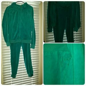 Teal velour hoodie & pant set