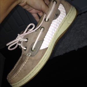 Pink & white striped Sperry's