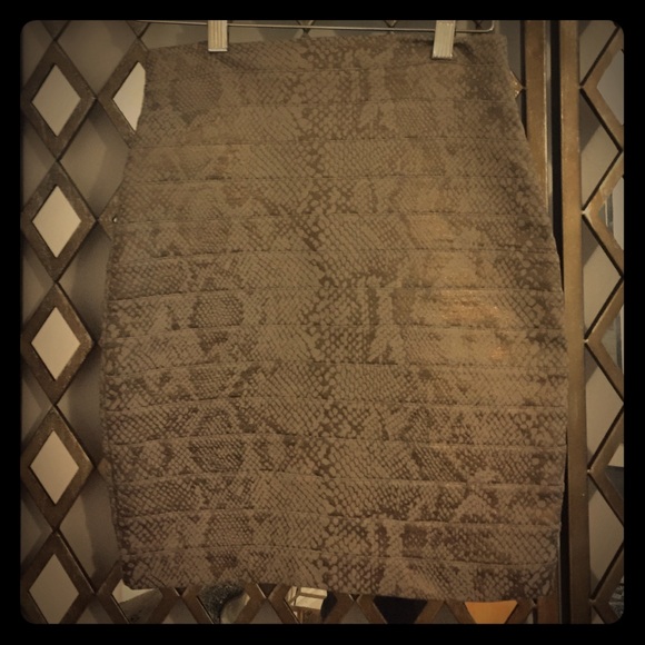 Nude bandage skirt with metallic snakeskin print