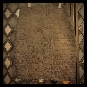 Nude bandage skirt with metallic snakeskin print