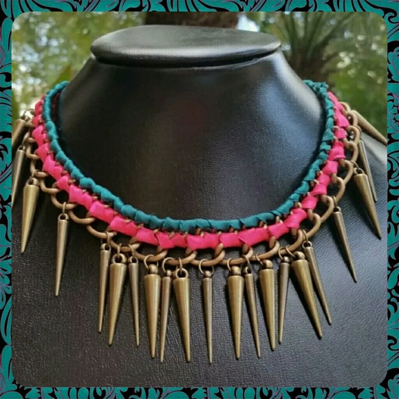 - SOLD - Fuschia Pink Teal Ribbon Bronze Spike