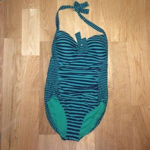 Teal and black striped one piece