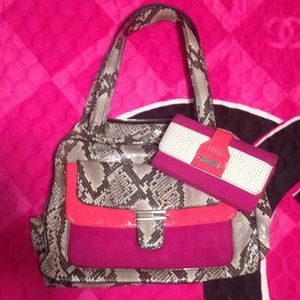 Jessica Simpson pink orange snake satchel