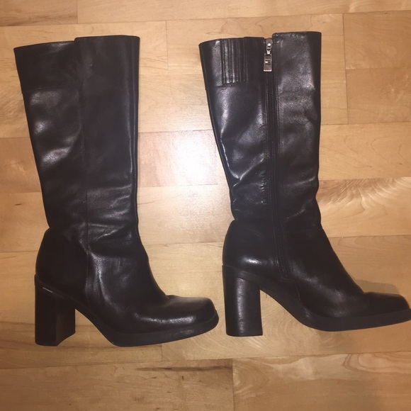 Tommy Hilfiger tall black leather boots Sz 71/2