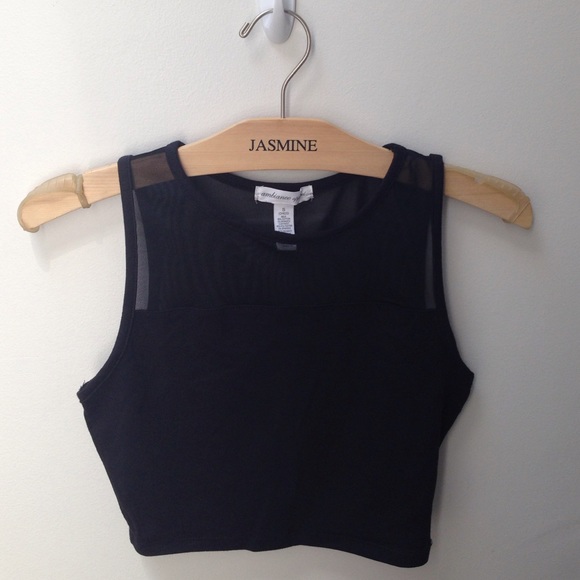 Black crop top with mesh panel on top