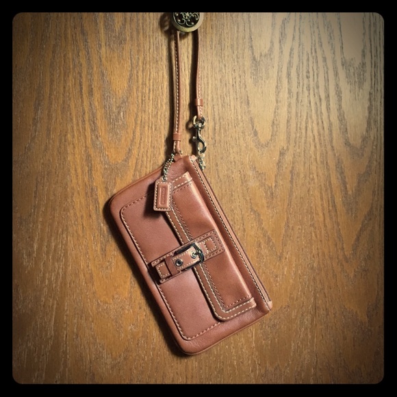 Saddle Leather Coach Wristlet