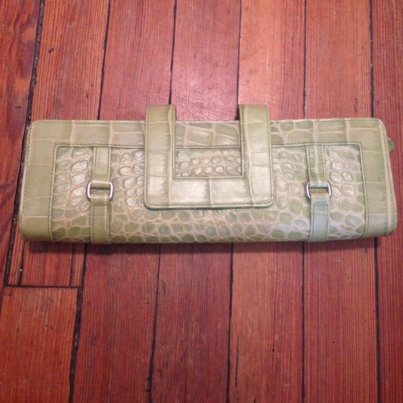 Green leather clutch