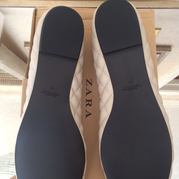 ZARA Quilted Beige & Black Quilted Ballet Shoes 10 - Picture 3 of 4