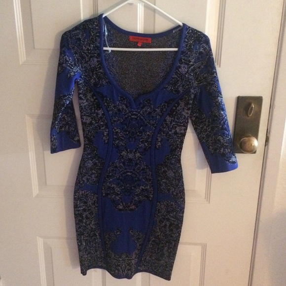 Bodycon royal blue dress with silver stitching