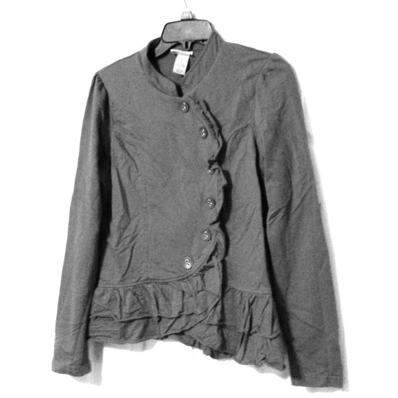 Dark grey military style jacket with ruffles