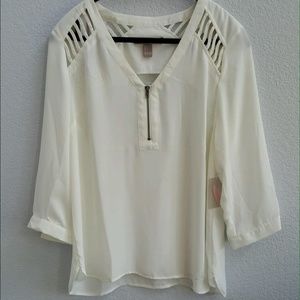 Cream Zipper Blouse