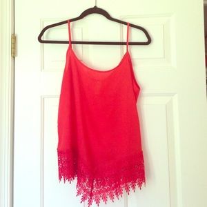 Red crochet hem tank