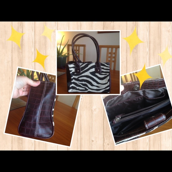 Zebra print handbag with burgundy leather trim - Picture 1 of 4