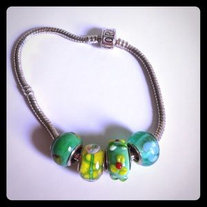 Pandora bracelet with 4 glass beads
