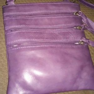 Purple genuine leather cross body bag