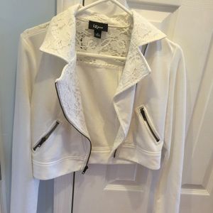 Lace, mid waist length white cotton jacket