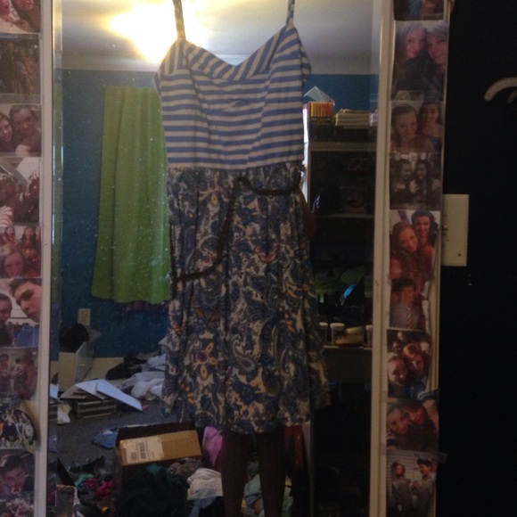 Blue and white stripped/paisley dress