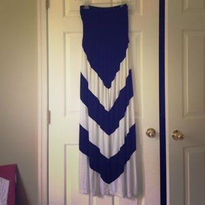 Black and white chevron strapless maxi dress