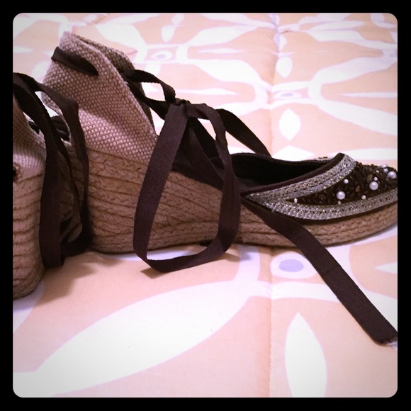 Brown and sequins wedge espadrilles