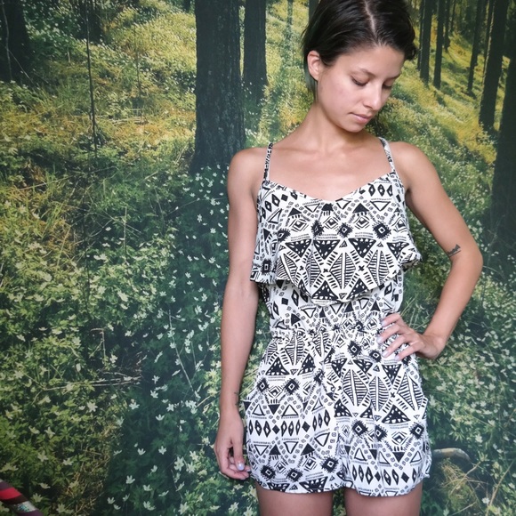 Tribal Aztec print black and white romper jumper