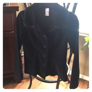Black suede-ish jacket with faux fur collar