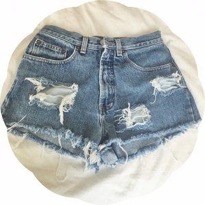 Distressed jean shorts