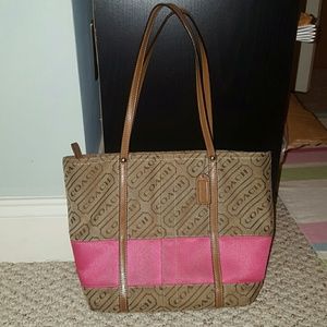 Authentic Coach Bag with Pink Stripe