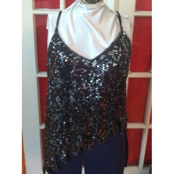 Vintage asymmetrical jagged edge sequin top