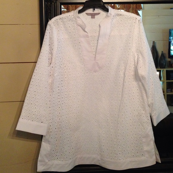 White eyelet tunic top. Very pretty