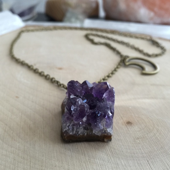 Raw Amethyst And Moon Necklace - Picture 2 of 4