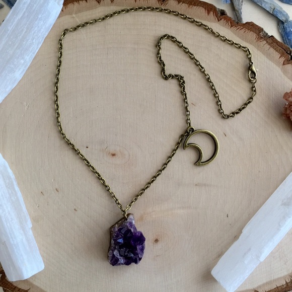 Raw Amethyst And Moon Necklace - Picture 4 of 4