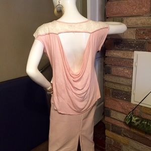 Cute sexy backless light pink top