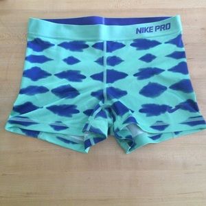 Nike Pro 3" Green/Blue Compression Shorts