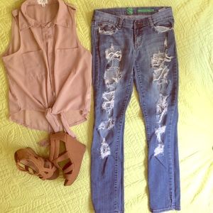 💙Skinny denim stretchy distressed jeans