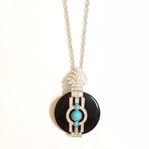 Blk & Sim. Turquoise Art Deco Pendant Necklace