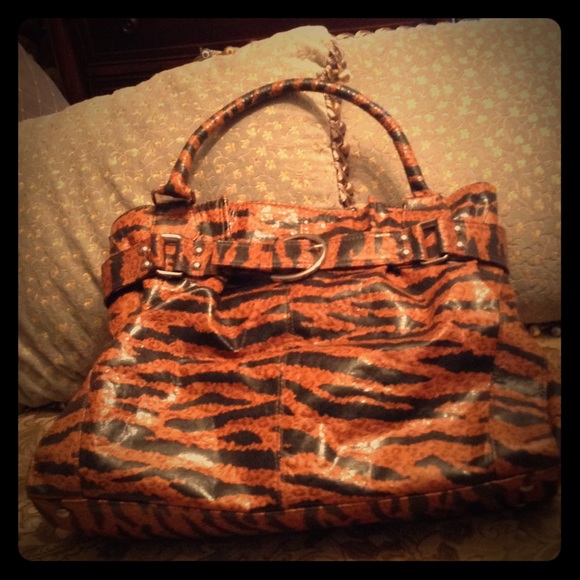 Brown and black animal print handbag