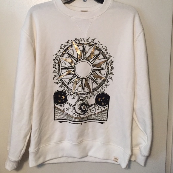 L.A. Hearts White Sweatshirt w/ gold sun pattern.