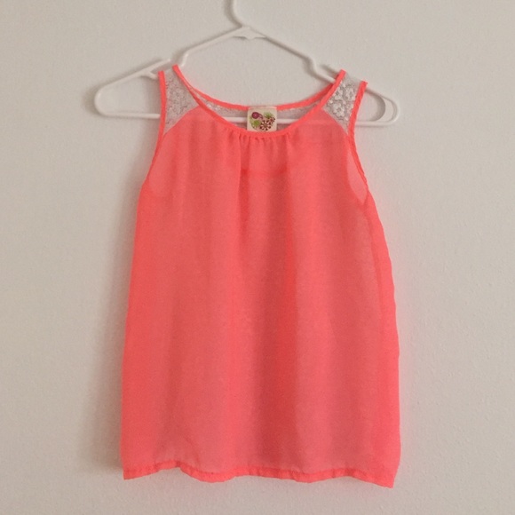 Sheer Neon Coral Top with Lace Back