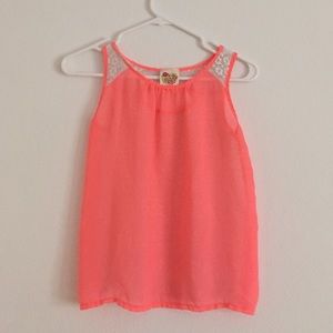 Sheer Neon Coral Top with Lace Back