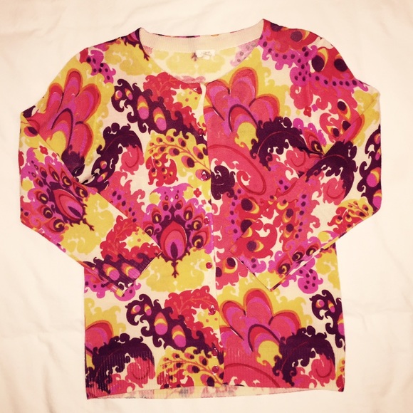 J.Crew Pink and Yellow Wool Cardigan